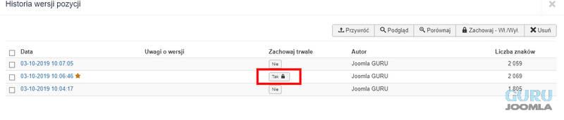 wersjonowanie joomla obsługa zachowanie wersji 
