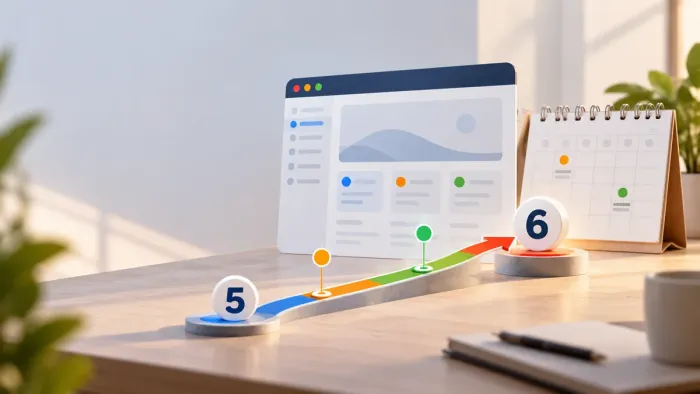 Przejście z Joomla 5 do Joomla 6 przedstawione jako oś czasu